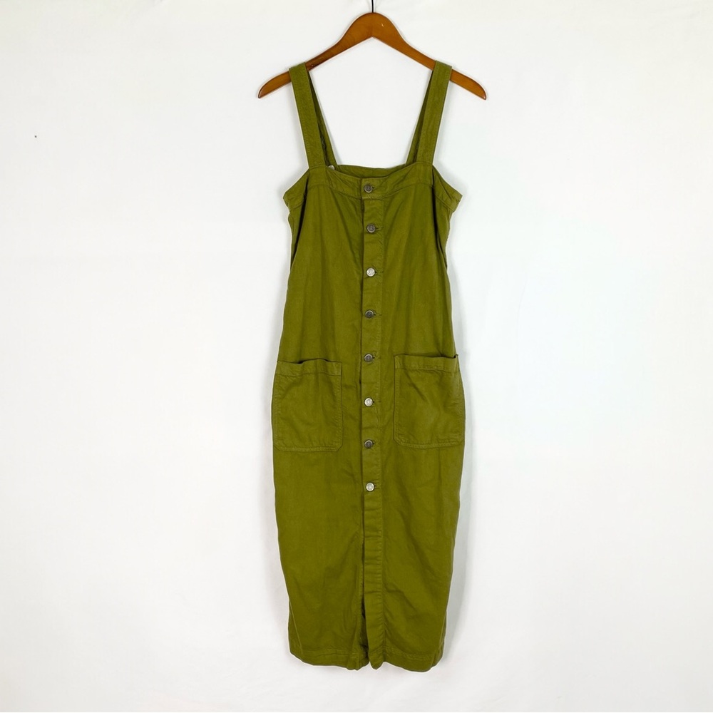 Ética Luisa Midi Dress Avocado Square Neck Organic Twill‎ Fabric Green Size Xs